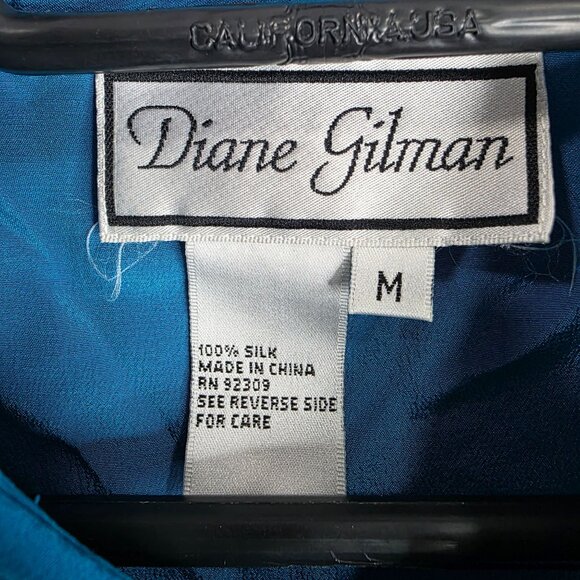 Womens Diane Gilman Blue & Yellow 100% Silk Blouse Button Up Long Sleeve Size M - Picture 2 of 7